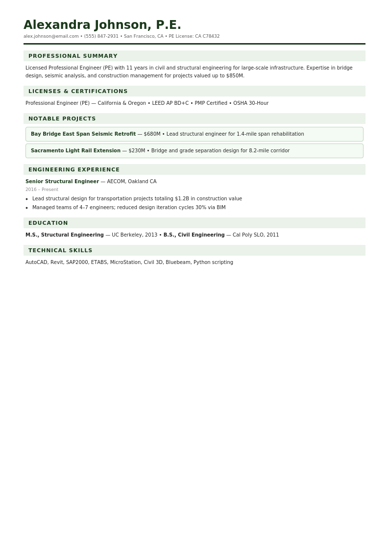 Civil Engineer resume template example