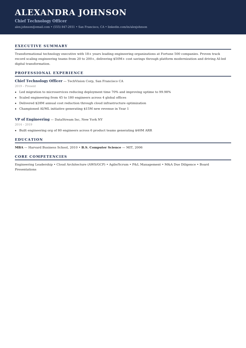 Senior Executive resume template example