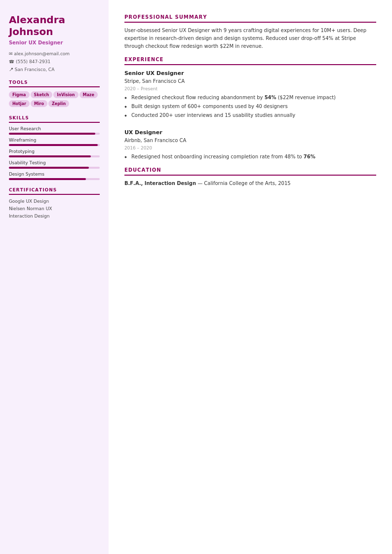 UX Designer resume template example